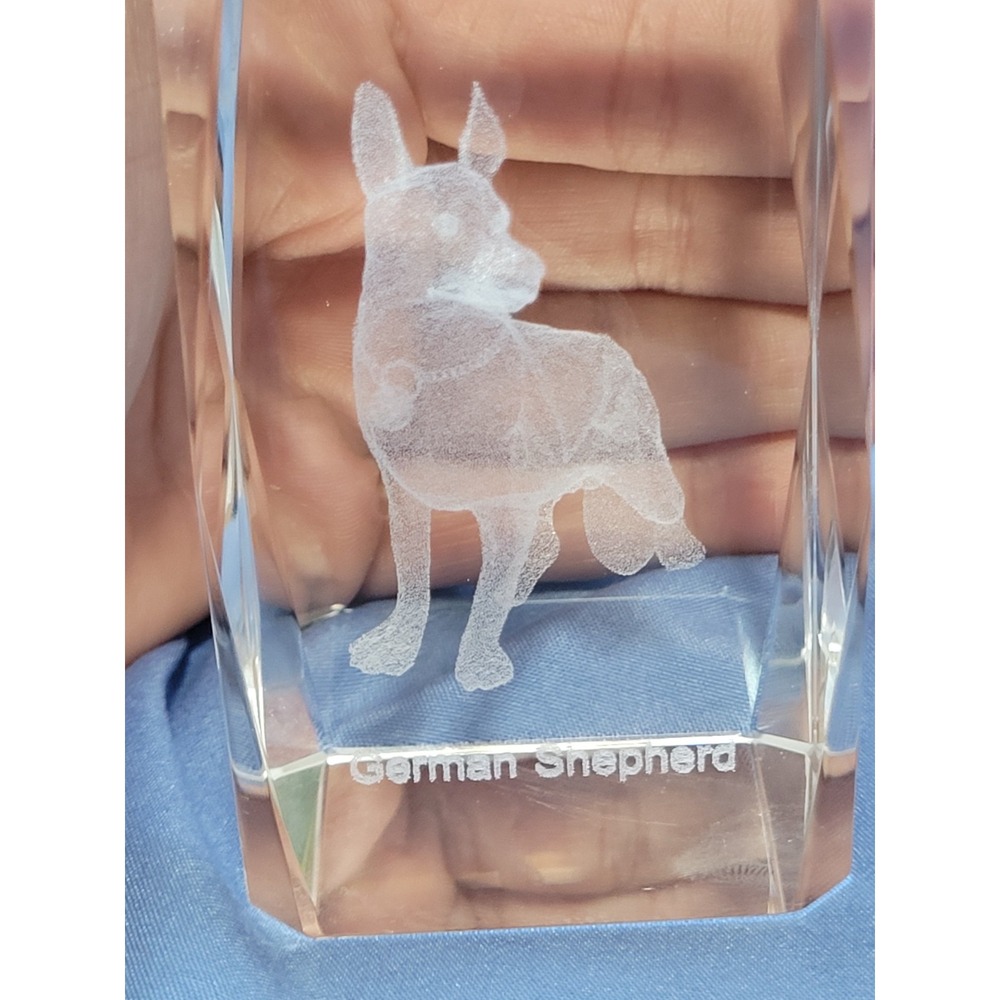 German Shepard Clear Art Glass Paper Weight Home Decor 3 In.